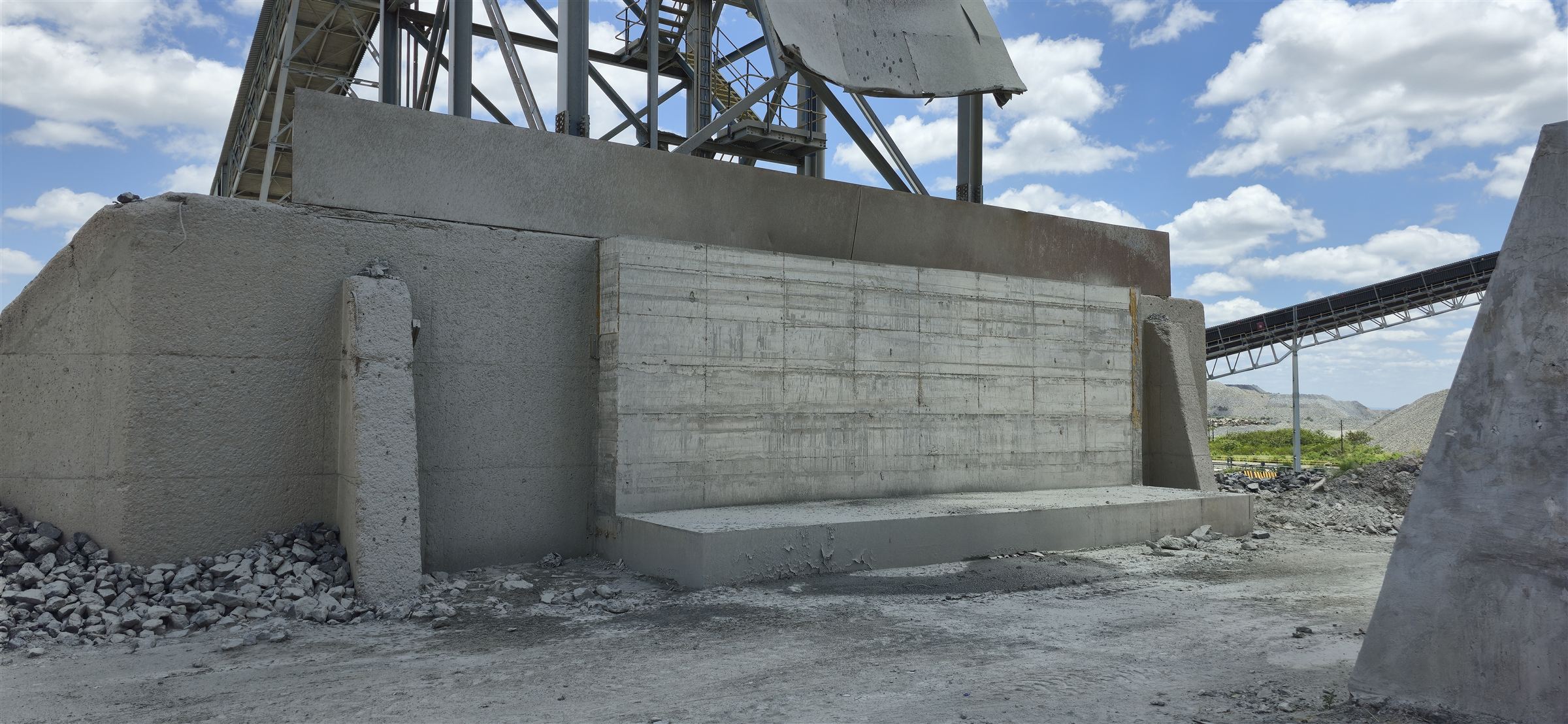 The completed retaining wall at the mine, cast with EZForms panels